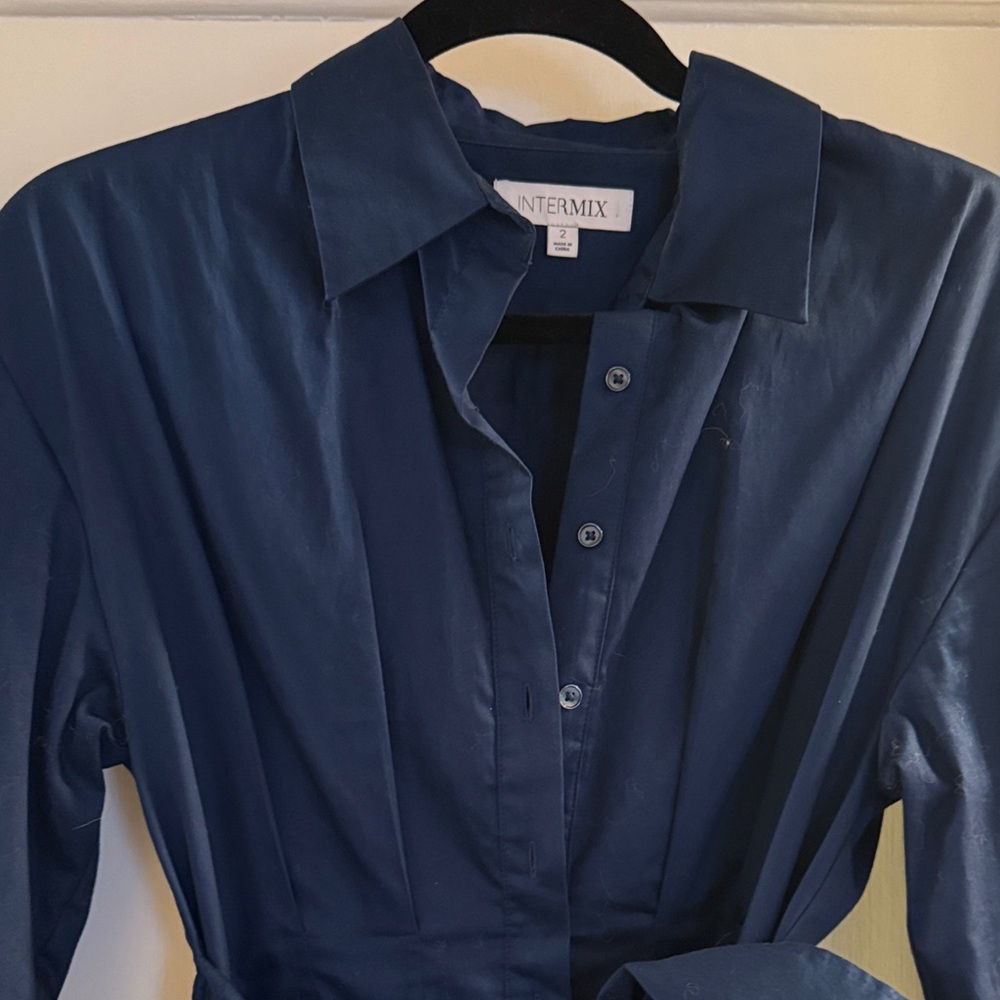 INTERMIX Navy Button-Up Dress